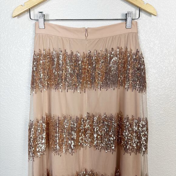 Eva‎ Franco Womens Revelry Sequin Maxi A Line Skirt Soft Pink Rose Gold Size 2 - Picture 9 of 14